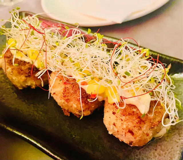Crab cake and Mango salsa with Cajun mayo