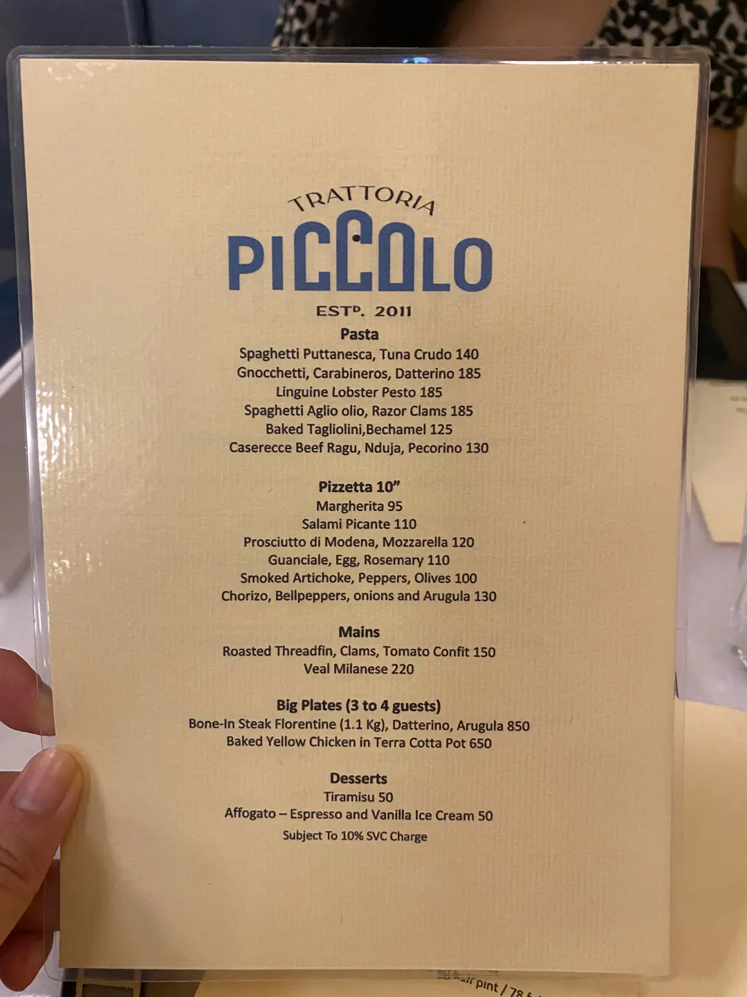 Trattoria Piccolo's Menu Italian Pizza in Western District Kennedy