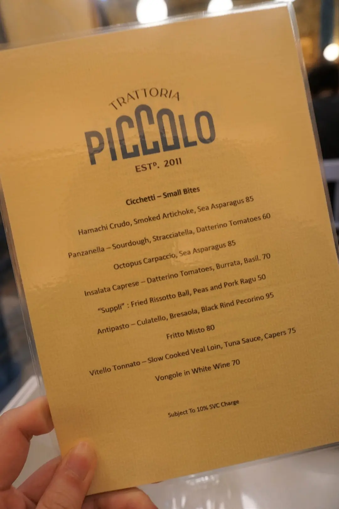 Trattoria Piccolo's Menu Italian Pizza in Western District Kennedy