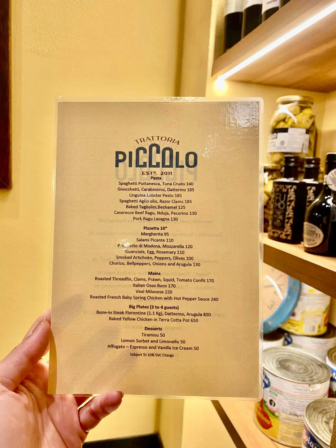 Trattoria Piccolo's Menu Italian Pizza in Western District Kennedy