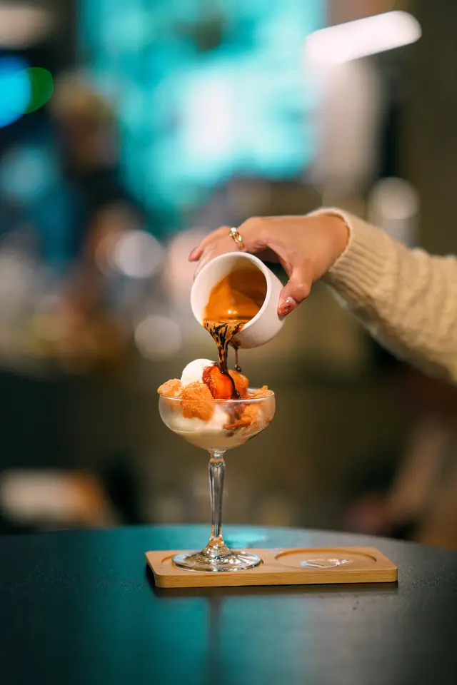 Warabi mochi w/ black sugar affogato