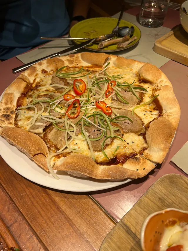 BBQ Peking duck pizza
