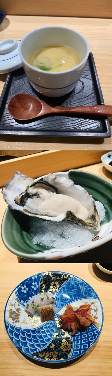 茶碗蒸、蠔、花刺身