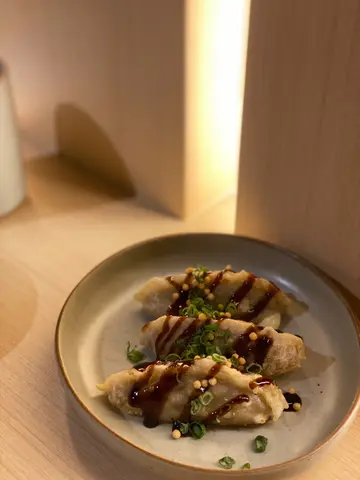 Beef tempura gyoza with tsune mayo
