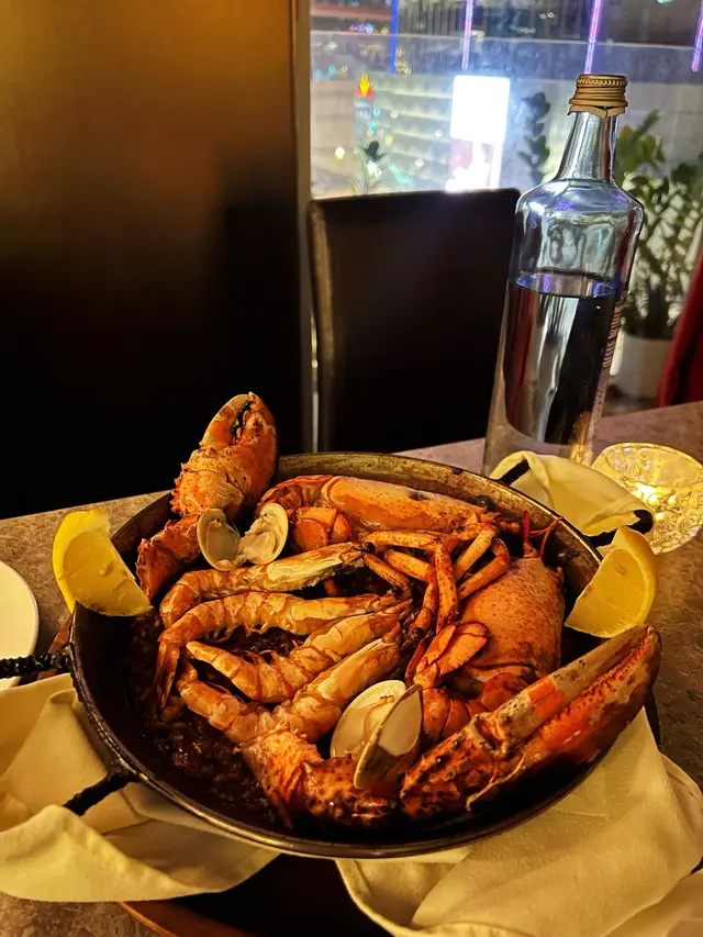 Live lobster seafood paella  