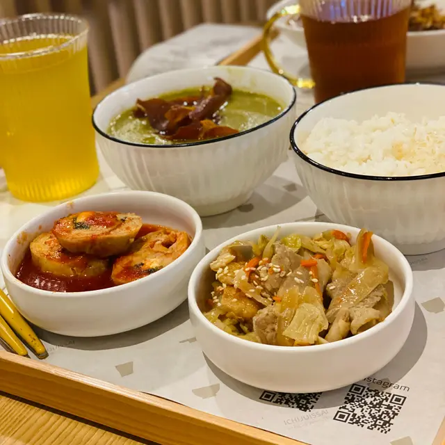 番茄菠菜芝士雞肉卷, 油揚豆腐黑豚薑汁燒