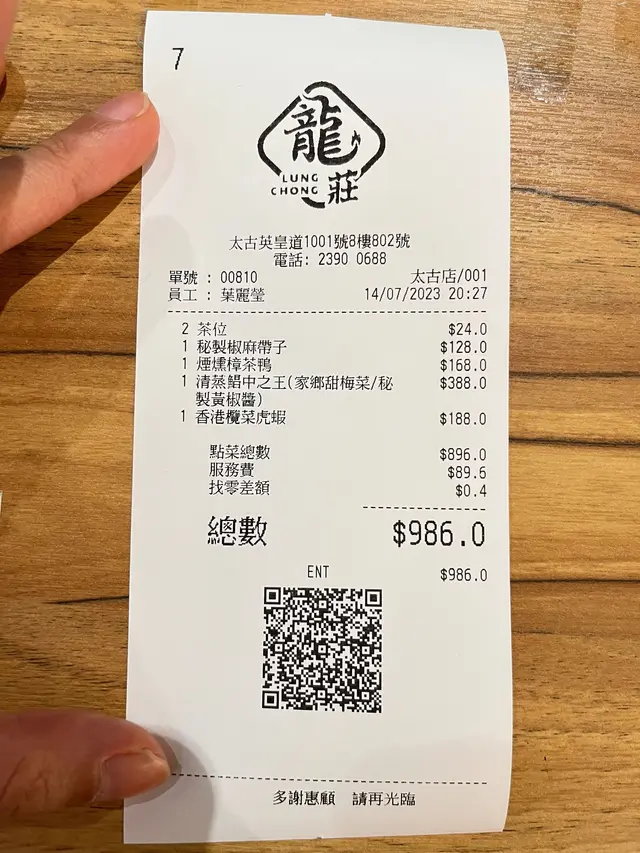 兩人吃晚餐＄９８６，算是不錯！