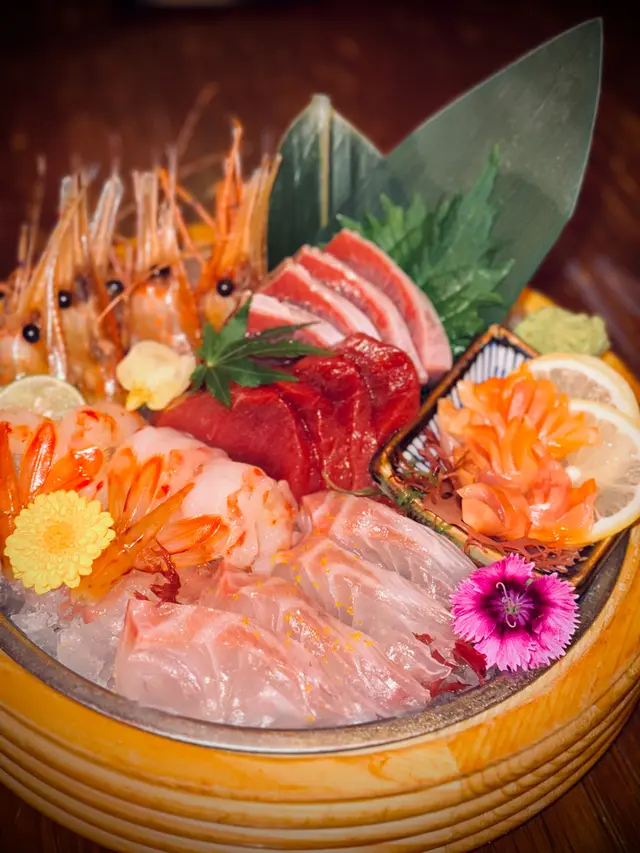 季節刺身5點（油甘魚、赤身、赤貝、牡丹蝦、白鯛）