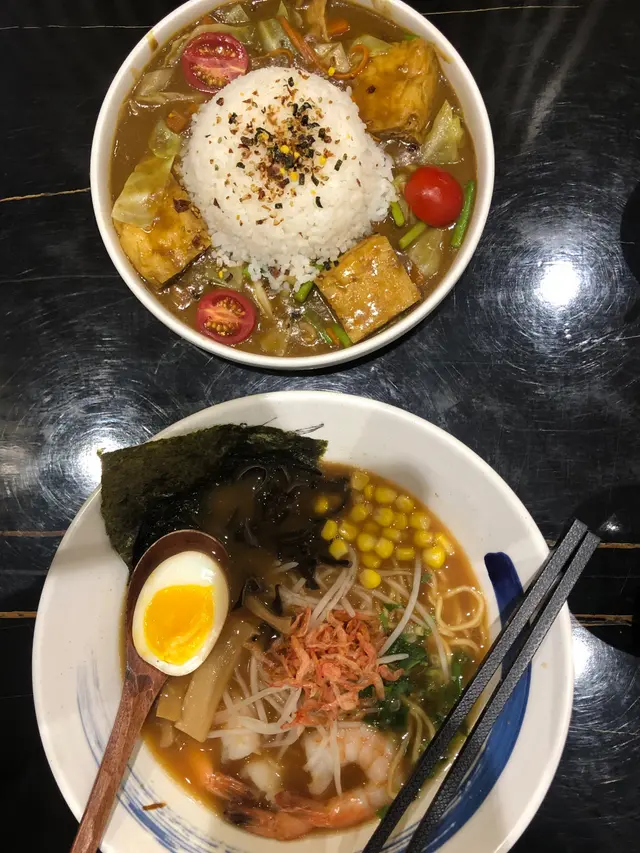 蝦拉麵、油揚野菜飯