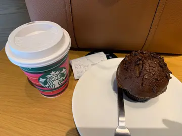 flat  white,  朱古力松饼