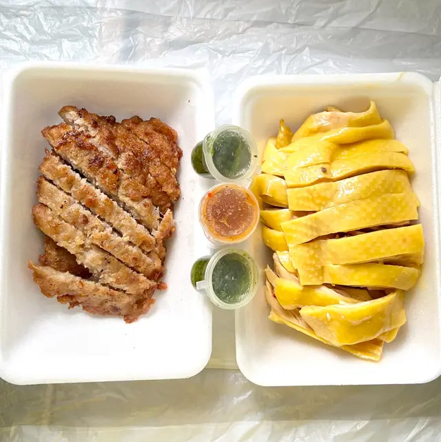 手打香煎瑤柱肉餅及海南雞