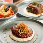 eggplant hummus, n'duja, fried enoki & sugar pea