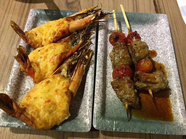 芝士焗虎蝦、一口牛