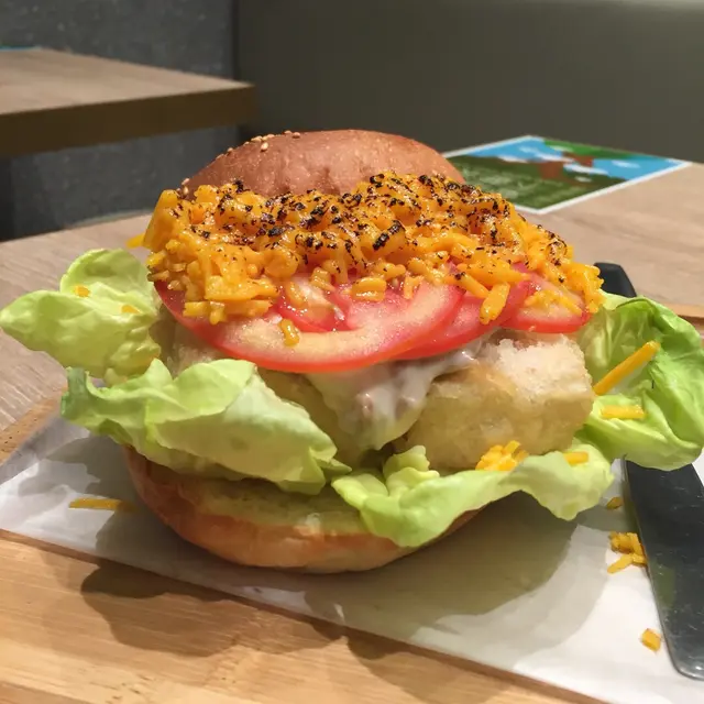 素芝士炸素魚腐漢堡