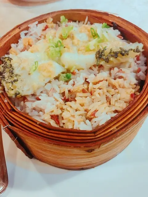 荷香蒜蓉海斑片原籠蒸鴛鴦飯