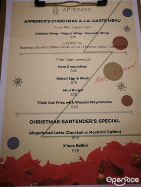 Here for a cocktail after work. Apparently they are now exclusively serving their Christmas menu. Worth taking a look! - Appendix Coffee &amp; Bar in Causeway Bay 