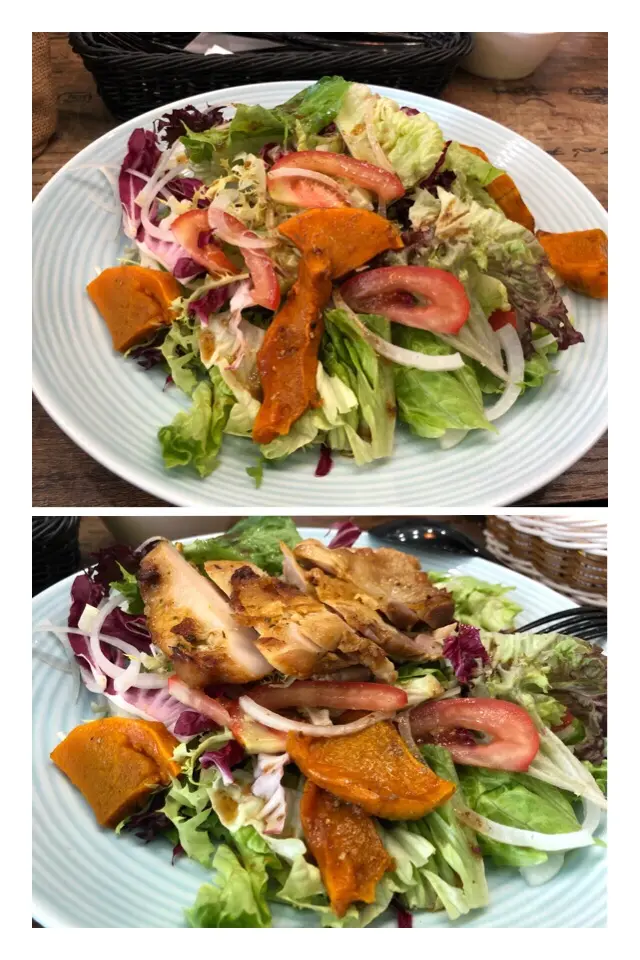 燒南瓜沙律配日式芥末沙律汁加雞上脾扒