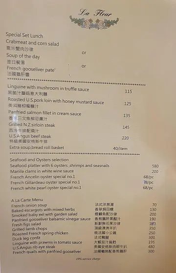 Food menu for lunch set