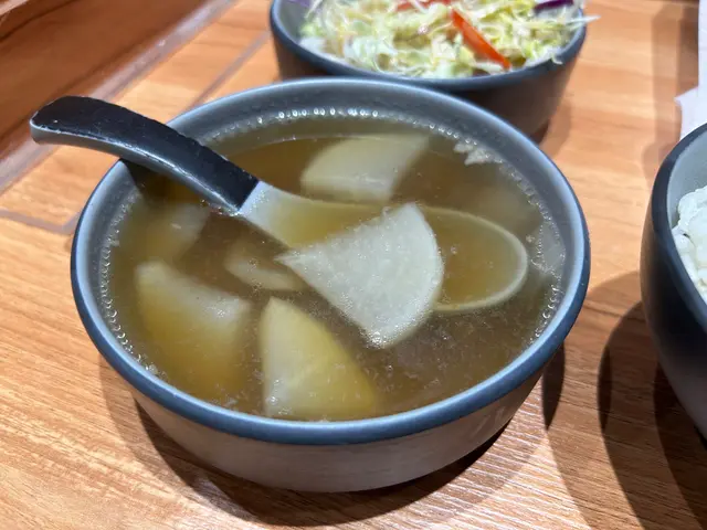 牛肉邊角料加上蘿蔔片,洋蔥片及生薑煮的湯。味道不錯!