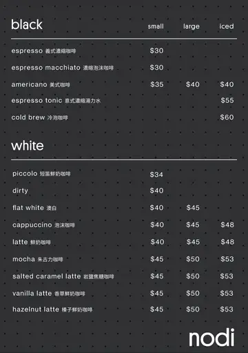 coffee menu