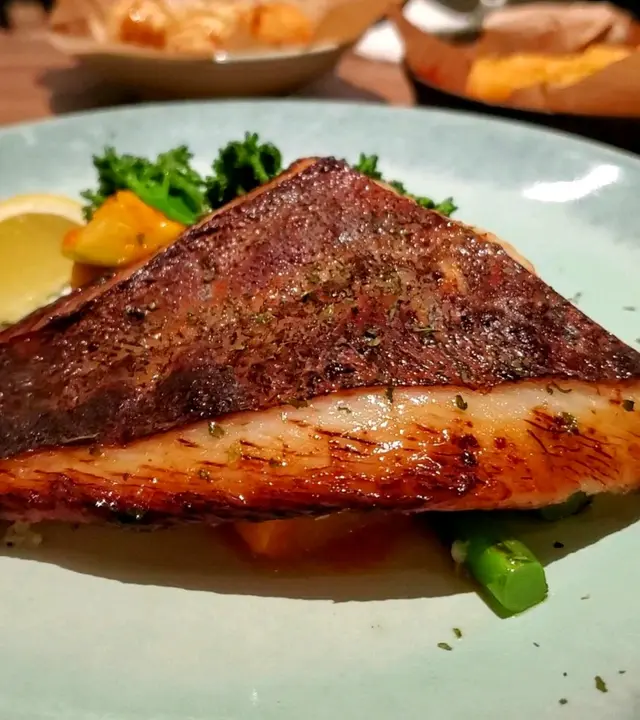 shio koji grilled halibut with australian broccolini & ratatouille