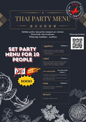 Set  party  menu  for  10  people