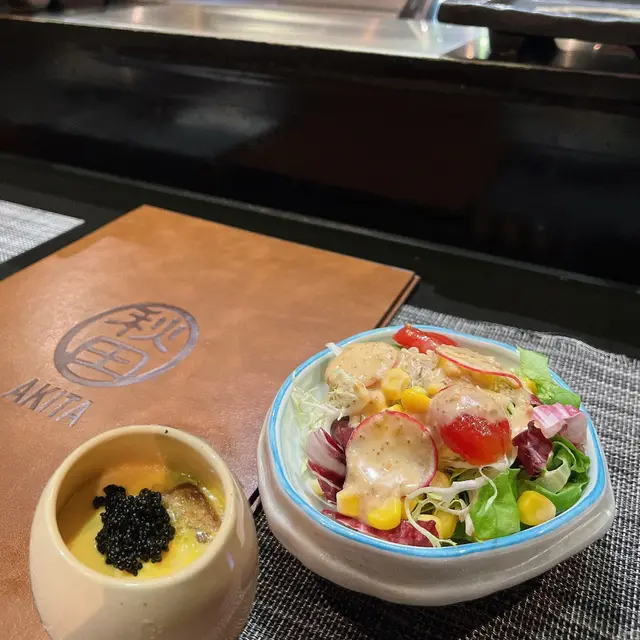 季節沙律｜魚籽鵝肝蒸蛋