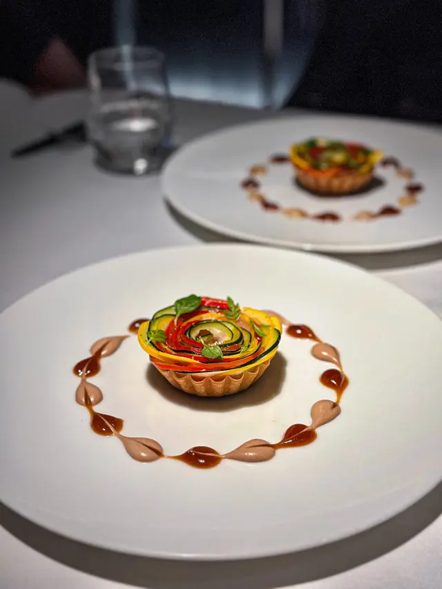 Bonito with fruit tomato and shiso