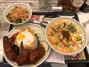 Nasi  Lemak  with  fried  chicken  +  Curry  Laksa  +  Okra