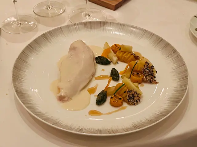 Poached Chicken in Bladder | Roots Vegetables | Gnocchis | Chives and Seed Condiments