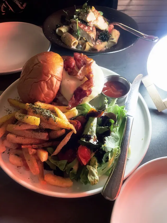 Angus Beef Burger with French Fries and Salad