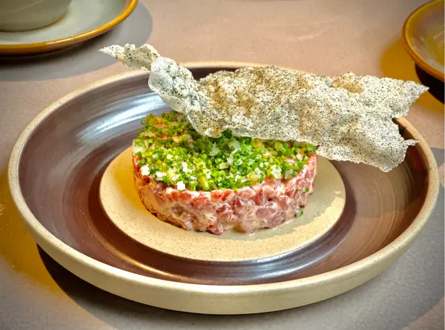 Hand-cut wagyu beef tartare, seaweed crisp