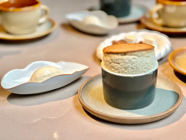 Pistachio soufflé and long pepper ice cream