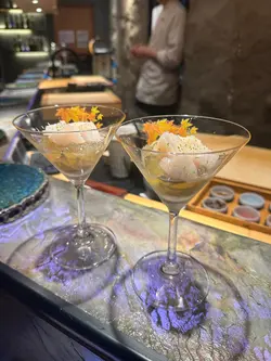 北海道帆立貝柚子啫喱佐醋蒟蒻配順菜
