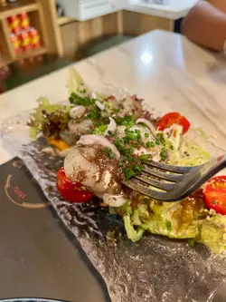 Cod Fish Salad with Black Olives paste