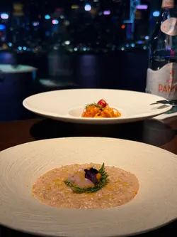 Barley & rice, spicy cod roe, sea urchin and squid