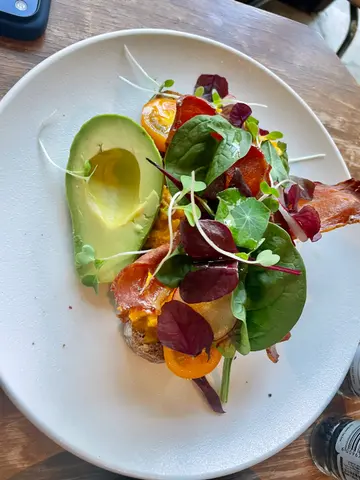 Scramble  Eggs  &  Bacon  on  Sourdough  +  Avocado