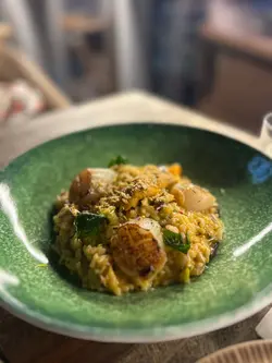 Massaman Curry Risotto with Sea Urchin and Hokkaido Scallop
