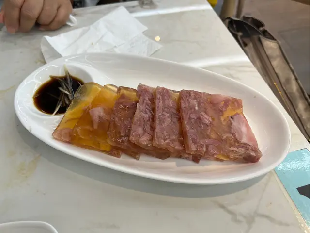 同一般傳統一條條嘅唔同,係一塊塊大片的,嗰個醋唔知係乜牌子好好味,仲有切到好幼不欺場的薑絲跟埋。