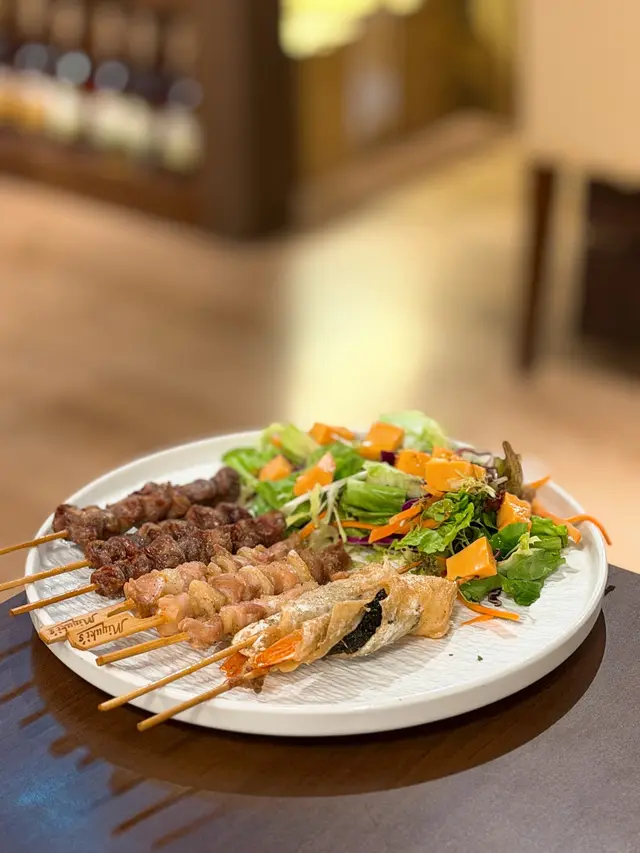 Assorted Skewers with Sea Urchin Tofu Salad 